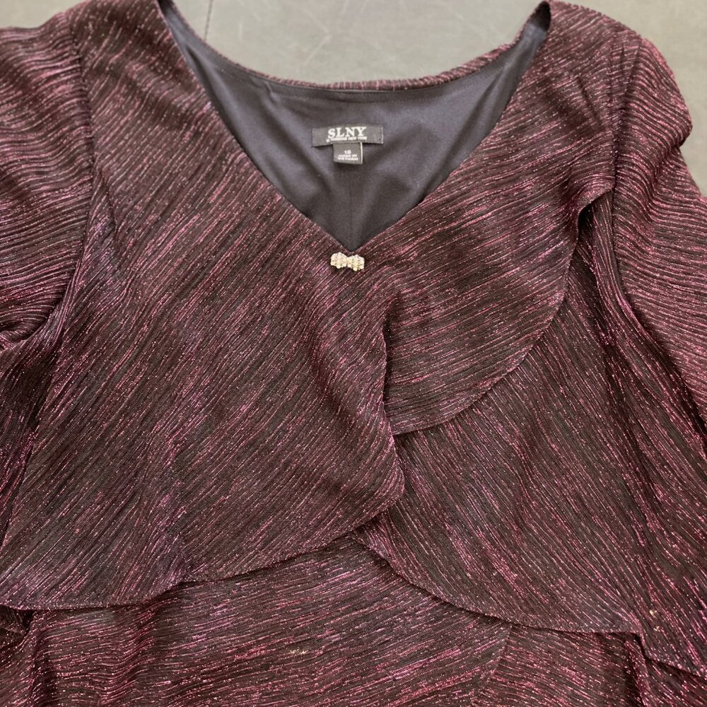 SLNY Metallic Plum Layered Ruffle Dress - Picture 5 of 9